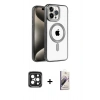 MARSİLYAN™- iPhone 15 Pro Max Kılıf Eksen Form Koleksiyonu - Siyah Bilvis 3D Mat Cam Ekran Koruyucu + PVD Metal Kamera Lens - SH
