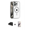 MARSİLYAN™- iPhone 15 Pro Max Kılıf Eksen Form Koleksiyonu - Siyah Bilvis 3D Mat Cam Ekran Koruyucu + Siyah Raze Metal Kamera Lens