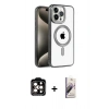 MARSİLYAN™- iPhone 15 Pro Max Kılıf Eksen Form Koleksiyonu - Siyah Bilvis 3D Mat Cam Ekran Koruyucu + PVD Metal Kamera Lens - TU