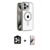 MARSİLYAN™- iPhone 15 Pro Max Kılıf Eksen Form Koleksiyonu - Siyah Bilvis 3D Mat Cam Ekran Koruyucu + PVD Metal Kamera Lens - TU