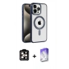 MARSİLYAN™- iPhone 15 Pro Max Kılıf Eksen Form Koleksiyonu - Siyah Bilvis 5in1 3D Magic Cam Ekran Koruyucu + PVD Metal Kamera Lens - TU