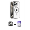 MARSİLYAN™- iPhone 15 Pro Max Kılıf Eksen Form Koleksiyonu - Siyah Bilvis 5in1 3D Magic Cam Ekran Koruyucu + PVD Metal Kamera Lens - GI