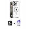 MARSİLYAN™- iPhone 15 Pro Max Kılıf Eksen Form Koleksiyonu - Siyah Bilvis 5in1 3D Magic Cam Ekran Koruyucu + PVD Metal Kamera Lens - TU