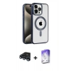 MARSİLYAN™- iPhone 15 Pro Max Kılıf Eksen Form Koleksiyonu - Siyah Bilvis 5in1 3D Magic Cam Ekran Koruyucu + Lacivert Raze Metal Kamera Lens
