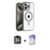 MARSİLYAN™- iPhone 15 Pro Max Kılıf Eksen Form Koleksiyonu - Siyah Bilvis 5in1 3D Magic Cam Ekran Koruyucu + PVD Metal Kamera Lens - TU