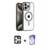 MARSİLYAN™- iPhone 15 Pro Max Kılıf Eksen Form Koleksiyonu - Siyah Bilvis 5in1 3D Magic Cam Ekran Koruyucu + PVD Metal Kamera Lens - GS
