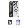 MARSİLYAN™- iPhone 15 Pro Max Kılıf Eksen Form Koleksiyonu - Siyah Bilvis 5in1 3D Magic Cam Ekran Koruyucu + PVD Metal Kamera Lens - LT