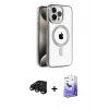 MARSİLYAN™- iPhone 15 Pro Max Kılıf Eksen Form Koleksiyonu - Siyah Bilvis 5in1 5D Magic Hayalet Cam Ekran Koruyucu + Siyah Raze Metal Kamera Lens