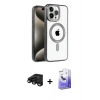 MARSİLYAN™- iPhone 15 Pro Max Kılıf Eksen Form Koleksiyonu - Siyah Bilvis 5in1 5D Magic Hayalet Cam Ekran Koruyucu + Siyah Raze Metal Kamera Lens