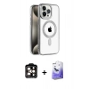 MARSİLYAN™- iPhone 15 Pro Max Kılıf Eksen Form Koleksiyonu - Siyah Bilvis 5in1 5D Magic Hayalet Cam Ekran Koruyucu + PVD Metal Kamera Lens - TU