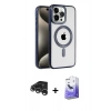MARSİLYAN™- iPhone 15 Pro Max Kılıf Eksen Form Koleksiyonu - Siyah Bilvis 5in1 5D Magic Hayalet Cam Ekran Koruyucu + Raze Metal Kamera Lens - GS