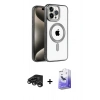 MARSİLYAN™- iPhone 15 Pro Max Kılıf Eksen Form Koleksiyonu - Siyah Bilvis 5in1 5D Magic Hayalet Cam Ekran Koruyucu + Raze Metal Kamera Lens - TMGI