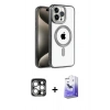 MARSİLYAN™- iPhone 15 Pro Max Kılıf Eksen Form Koleksiyonu - Siyah Bilvis 5in1 5D Magic Hayalet Cam Ekran Koruyucu + PVD Metal Kamera Lens - GS