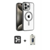 MARSİLYAN™- iPhone 15 Pro Max Kılıf Eksen Form Koleksiyonu - Siyah Bilvis Hayalet Cam Ekran Koruyucu + Gri PVD Metal Kamera Lens