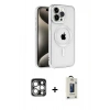 MARSİLYAN™- iPhone 15 Pro Max Kılıf Eksen Form Koleksiyonu - Siyah Bilvis Hayalet Cam Ekran Koruyucu + PVD Metal Kamera Lens - GS