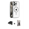 MARSİLYAN™- iPhone 15 Pro Max Kılıf Eksen Form Koleksiyonu - Siyah Bilvis Hayalet Cam Ekran Koruyucu + Gümüş Raze Metal Kamera Lens