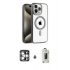 MARSİLYAN™- iPhone 15 Pro Max Kılıf Eksen Form Koleksiyonu - Siyah Bilvis Hayalet Cam Ekran Koruyucu + PVD Metal Kamera Lens - GS
