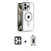 MARSİLYAN™- iPhone 15 Pro Max Kılıf Eksen Form Koleksiyonu - Siyah Bilvis Hayalet Cam Ekran Koruyucu + PVD Metal Kamera Lens - GS