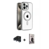 MARSİLYAN™- iPhone 15 Pro Max Kılıf Eksen Form Koleksiyonu - Siyah Bilvis Hayalet Cam Ekran Koruyucu + Raze Metal Kamera Lens - LT