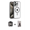 MARSİLYAN™- iPhone 15 Pro Max Kılıf Eksen Form Koleksiyonu - Siyah Bilvis Hayalet Cam Ekran Koruyucu + PVD Metal Kamera Lens - TU