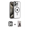 MARSİLYAN™- iPhone 15 Pro Max Kılıf Eksen Form Koleksiyonu - Siyah Bilvis Hayalet Cam Ekran Koruyucu + PVD Metal Kamera Lens - GS