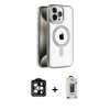 MARSİLYAN™- iPhone 15 Pro Max Kılıf Eksen Form Koleksiyonu - Siyah Bilvis Hayalet Cam Ekran Koruyucu + PVD Metal Kamera Lens - TU
