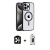 MARSİLYAN™- iPhone 15 Pro Max Kılıf Eksen Form Koleksiyonu - Siyah Bilvis Hayalet Cam Ekran Koruyucu + PVD Metal Kamera Lens - TU