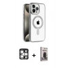 MARSİLYAN™- iPhone 15 Pro Max Kılıf Eksen Form Koleksiyonu - Siyah Bilvis Hayalet Cam Ekran Koruyucu + PVD Metal Kamera Lens - GS