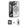 MARSİLYAN™- iPhone 15 Pro Max Kılıf Eksen Form Koleksiyonu - Siyah Bilvis Hayalet Cam Ekran Koruyucu + PVD Metal Kamera Lens - SH