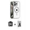 MARSİLYAN™- iPhone 15 Pro Max Kılıf Eksen Form Koleksiyonu - Siyah Bilvis Hayalet Cam Ekran Koruyucu + PVD Metal Kamera Lens - TU