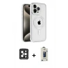 MARSİLYAN™- iPhone 15 Pro Max Kılıf Eksen Form Koleksiyonu - Siyah Bilvis Hayalet Cam Ekran Koruyucu + PVD Metal Kamera Lens - SH