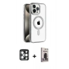 MARSİLYAN™- iPhone 15 Pro Max Kılıf Eksen Form Koleksiyonu - Siyah Bilvis Hayalet Cam Ekran Koruyucu + PVD Metal Kamera Lens - LT