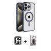 MARSİLYAN™- iPhone 15 Pro Max Kılıf Eksen Form Koleksiyonu - Siyah Bilvis Hayalet Cam Ekran Koruyucu + PVD Metal Kamera Lens - LT