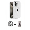 MARSİLYAN™- iPhone 15 Pro Max Kılıf Eksen Form Koleksiyonu - Siyah Bilvis Hayalet Cam Ekran Koruyucu + PVD Metal Kamera Lens - GS
