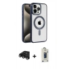 MARSİLYAN™- iPhone 15 Pro Max Kılıf Eksen Form Koleksiyonu - Siyah Bilvis Hayalet Cam Ekran Koruyucu + Raze Metal Kamera Lens - SH