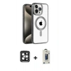 MARSİLYAN™- iPhone 15 Pro Max Kılıf Eksen Form Koleksiyonu - Siyah Bilvis Hayalet Cam Ekran Koruyucu + PVD Metal Kamera Lens - SH