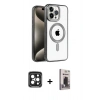MARSİLYAN™- iPhone 15 Pro Max Kılıf Eksen Form Koleksiyonu - Siyah Bilvis Hayalet Cam Ekran Koruyucu + PVD Metal Kamera Lens - SH