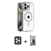 MARSİLYAN™- iPhone 15 Pro Max Kılıf Eksen Form Koleksiyonu - Siyah Bilvis Hayalet Cam Ekran Koruyucu + PVD Metal Kamera Lens - SH