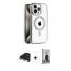 MARSİLYAN™- iPhone 15 Pro Max Kılıf Eksen Form Koleksiyonu - Siyah Bilvis Hayalet Cam Ekran Koruyucu + Titanyum Gri Raze Metal Kamera Lens