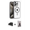 MARSİLYAN™- iPhone 15 Pro Max Kılıf Eksen Form Koleksiyonu - Siyah Bilvis Hayalet Cam Ekran Koruyucu + Titanyum Gri Raze Metal Kamera Lens