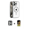MARSİLYAN™- iPhone 15 Pro Max Kılıf Eksen Form Koleksiyonu - Siyah Buffer Cam Ekran Koruyucu + Lacivert PVD Metal Kamera Lens