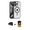 MARSİLYAN™- iPhone 15 Pro Max Kılıf Eksen Form Koleksiyonu - Siyah Buffer Cam Ekran Koruyucu + Lacivert Raze Metal Kamera Lens