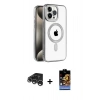 MARSİLYAN™- iPhone 15 Pro Max Kılıf Eksen Form Koleksiyonu - Siyah Buffer Hayalet Cam Ekran Koruyucu + Raze Metal Kamera Lens - GS