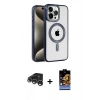 MARSİLYAN™- iPhone 15 Pro Max Kılıf Eksen Form Koleksiyonu - Siyah Buffer Hayalet Cam Ekran Koruyucu + Raze Metal Kamera Lens - GS