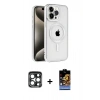 MARSİLYAN™- iPhone 15 Pro Max Kılıf Eksen Form Koleksiyonu - Siyah Buffer Hayalet Cam Ekran Koruyucu + PVD Metal Kamera Lens - LT
