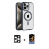 MARSİLYAN™- iPhone 15 Pro Max Kılıf Eksen Form Koleksiyonu - Siyah Buffer Hayalet Cam Ekran Koruyucu + PVD Metal Kamera Lens - LT