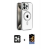MARSİLYAN™- iPhone 15 Pro Max Kılıf Eksen Form Koleksiyonu - Siyah Buffer Hayalet Cam Ekran Koruyucu + PVD Metal Kamera Lens - GI
