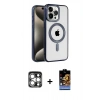 MARSİLYAN™- iPhone 15 Pro Max Kılıf Eksen Form Koleksiyonu - Siyah Buffer Hayalet Cam Ekran Koruyucu + PVD Metal Kamera Lens - GS