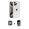 MARSİLYAN™- iPhone 15 Pro Max Kılıf Eksen Form Koleksiyonu - Siyah Buffer Hayalet Cam Ekran Koruyucu + PVD Metal Kamera Lens - GI