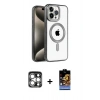 MARSİLYAN™- iPhone 15 Pro Max Kılıf Eksen Form Koleksiyonu - Siyah Buffer Hayalet Cam Ekran Koruyucu + PVD Metal Kamera Lens - GS